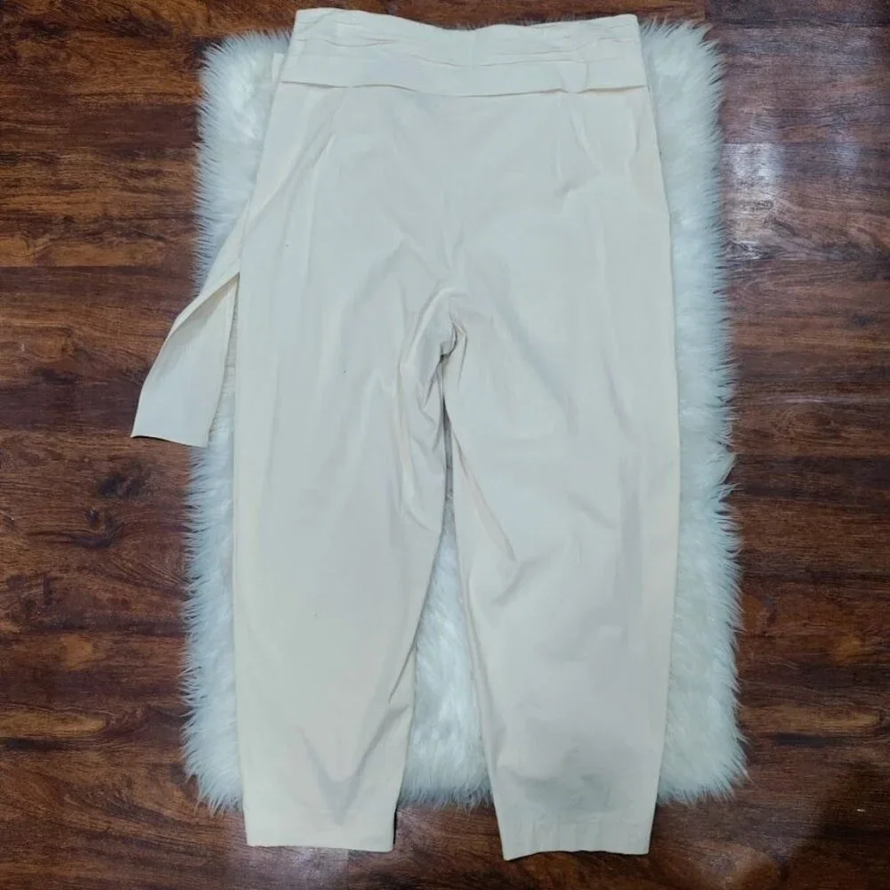 Zara Womens XL High Waisted Tapered Leg Capri Trousers Pants Cream Off White - Picture 5 of 16